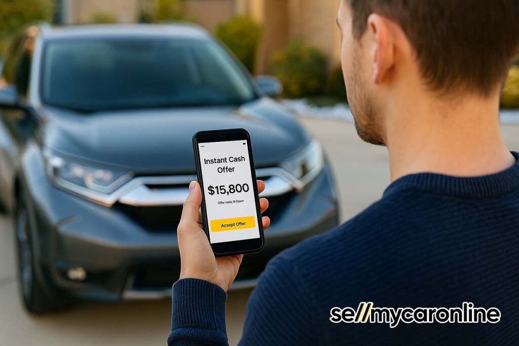guy getting an instant cash offer to sell his car